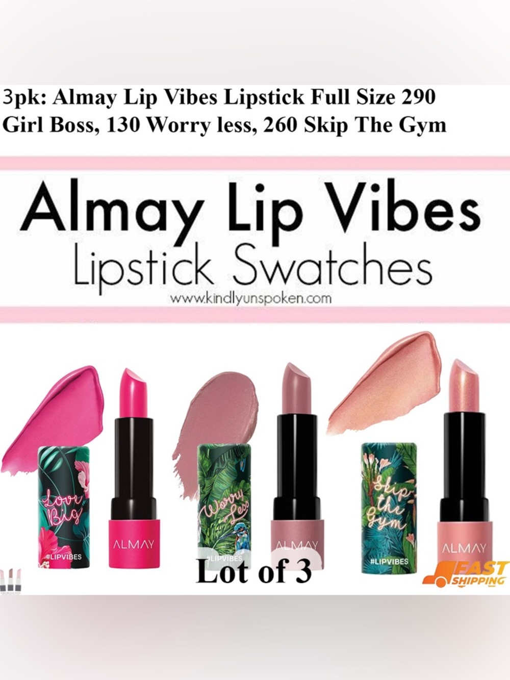 Almay Lipstick Trio - Hot Pink, Mauve Pink, Peach Pink